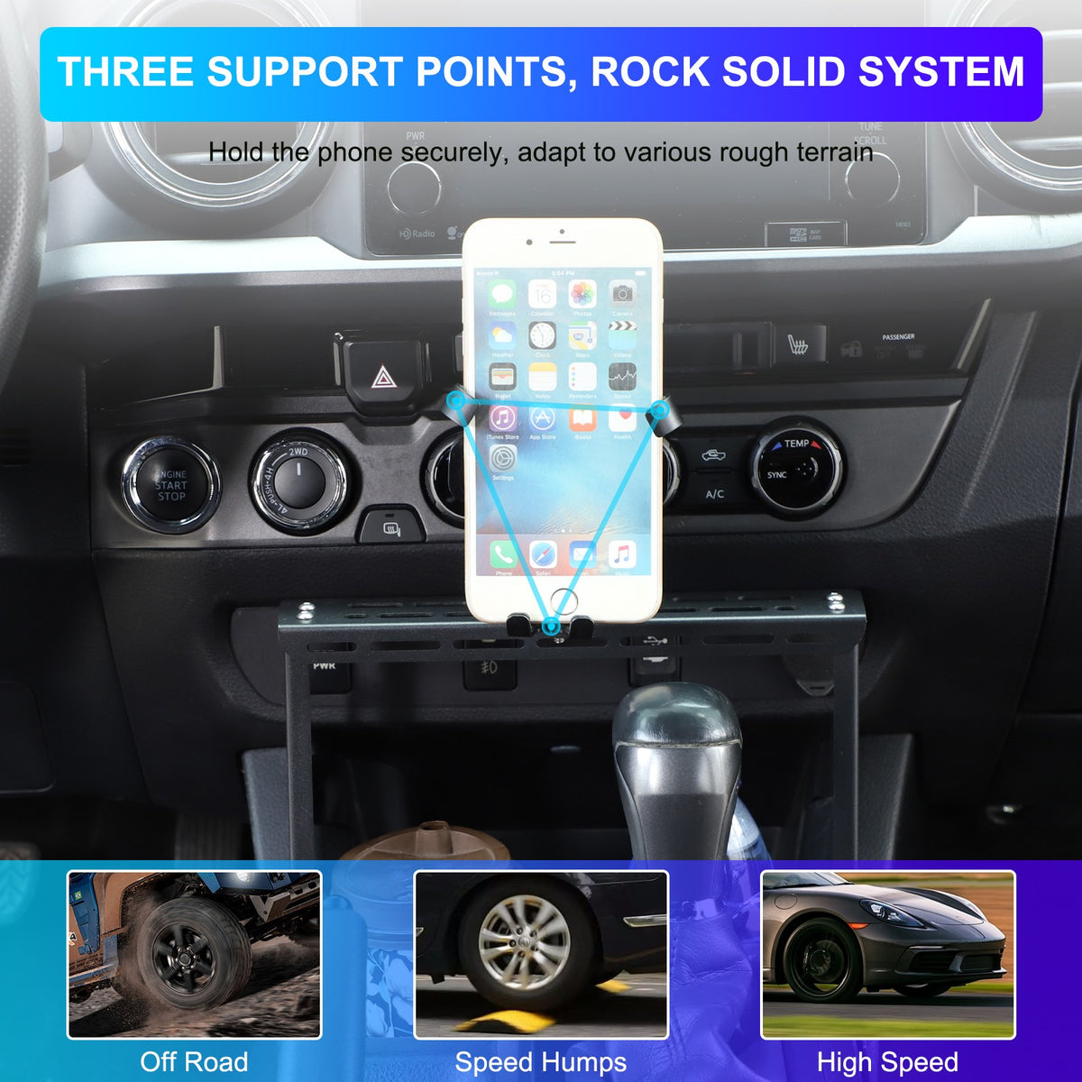 Center Multifunctional Expanding Phone Mount Bracket For Toyota Tacoma 2016-2022 10