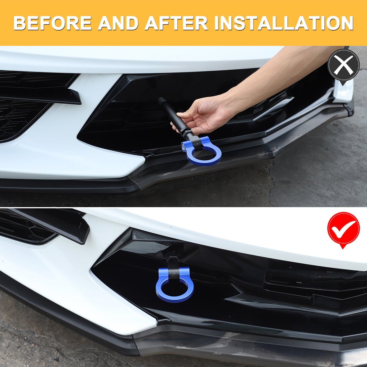 Front Bumper Trailer Track Racing Aluminum Tow Hook Ring For Corvette C8 20+ US 42