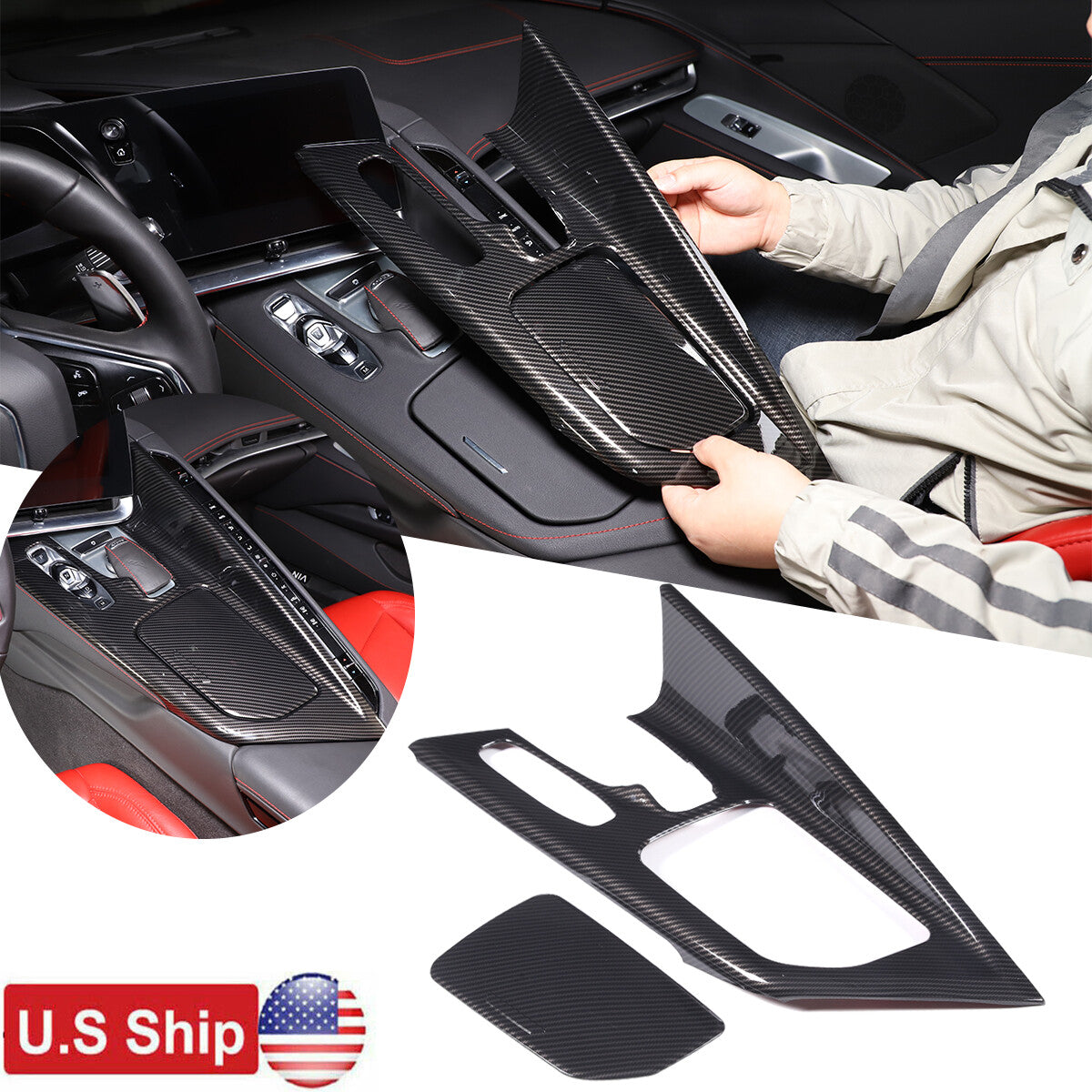 ABS Carbon Fiber Center Console Panel Trim Cover Fits For CORVETTE C8 2020-2024 1