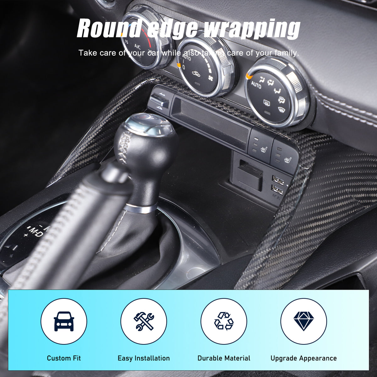 Real Carbon Fiber Front Center Console Trim Cover For Mazda MX-5 Miata 2016-2025 15
