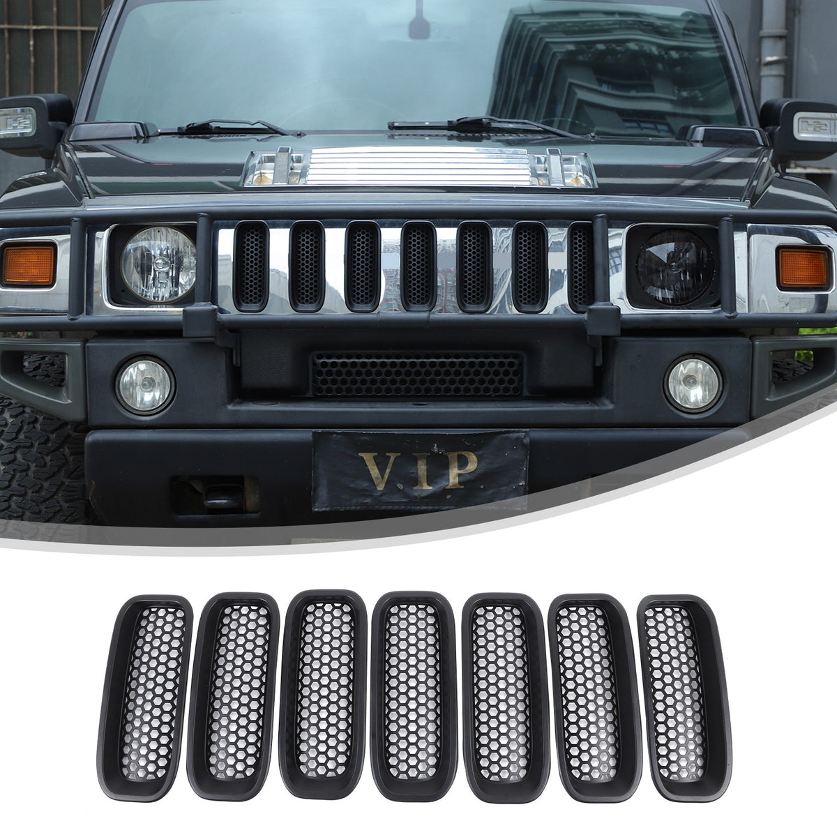 Black ABS Front Grille Anti-Insect Bug Screen Trim For Hummer H2 2003-2007 23
