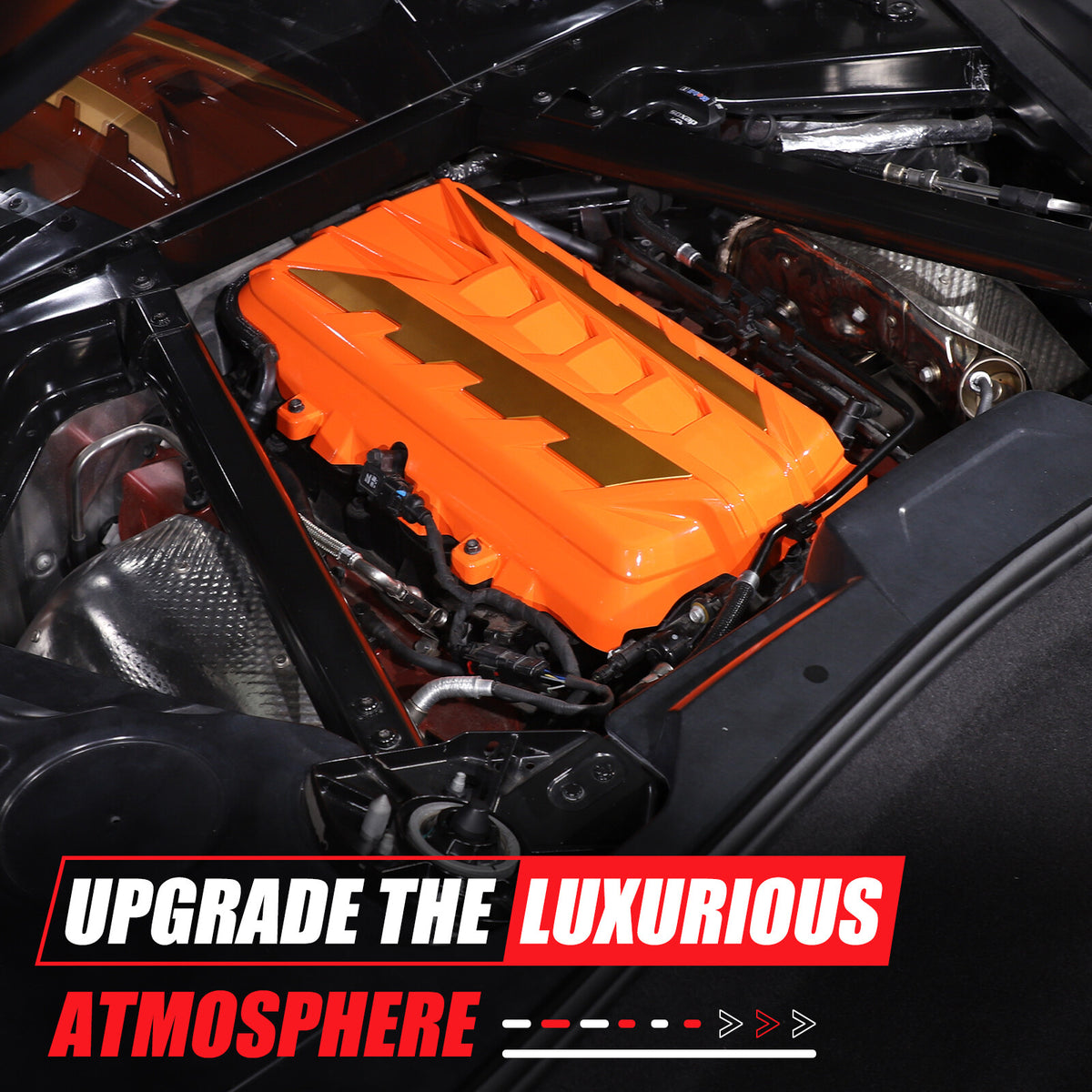 Orange Engine Bay Panel Cover Trim in Edge Yellow For Corvette C8 2020-26 11