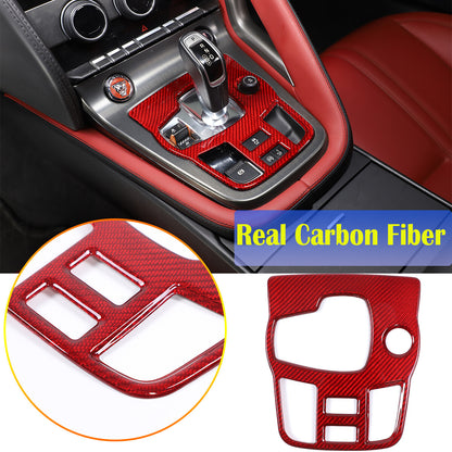 Red Carbon Fiber Center Console Gear Shift Cover Trim For 2013-22 Jaguar F-TYPE 1
