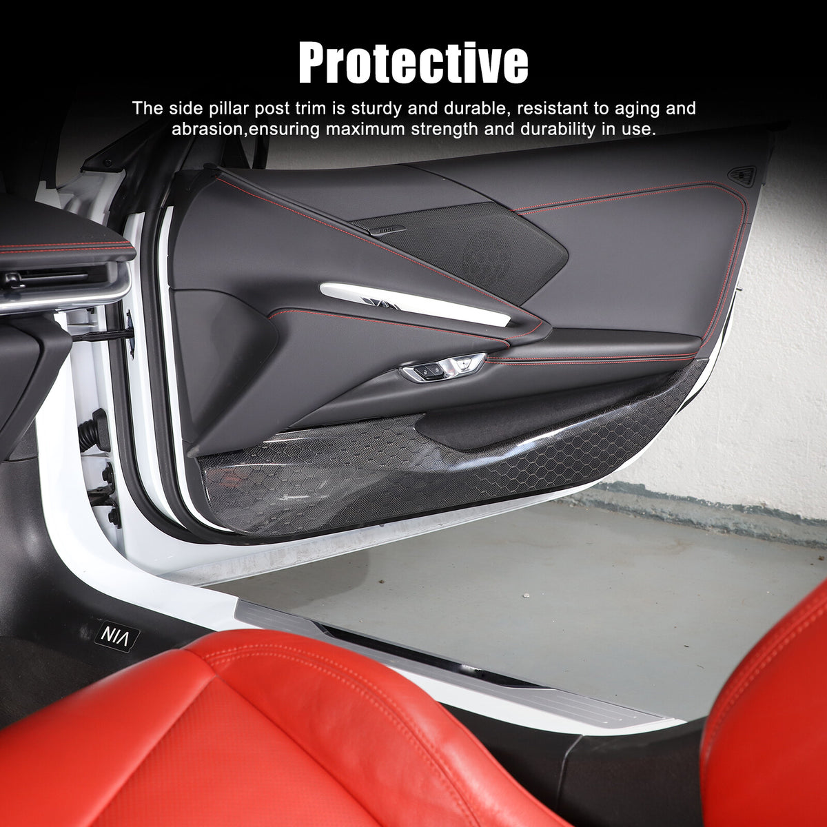 Honeycomb Real Carbon Fiber Door Anti-Kick Panel Trim For Corvette C8 2020+ 15