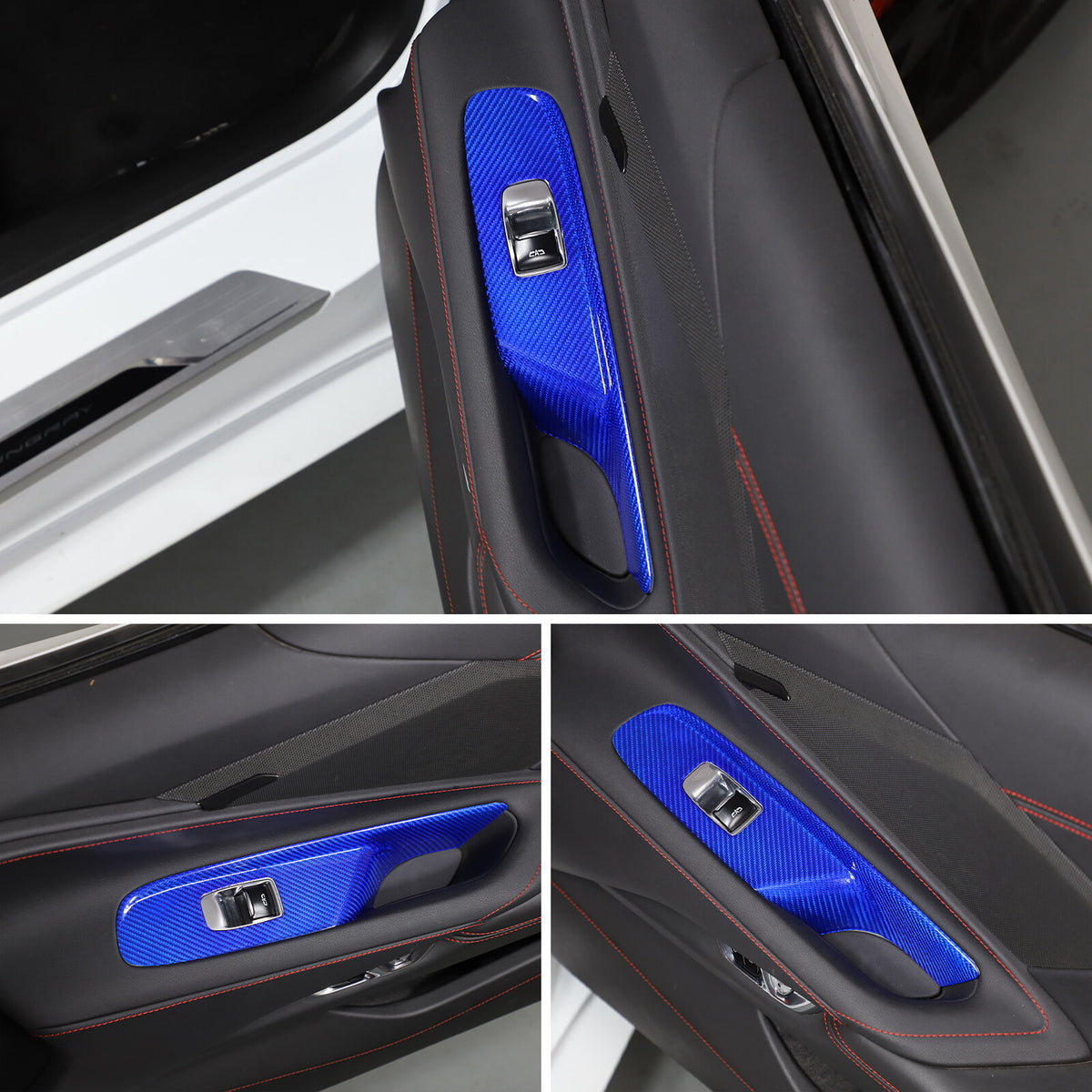 Blue Real Carbon Fiber Window Lift Switch Trim For Corvette C8 Convertible 20-26 8