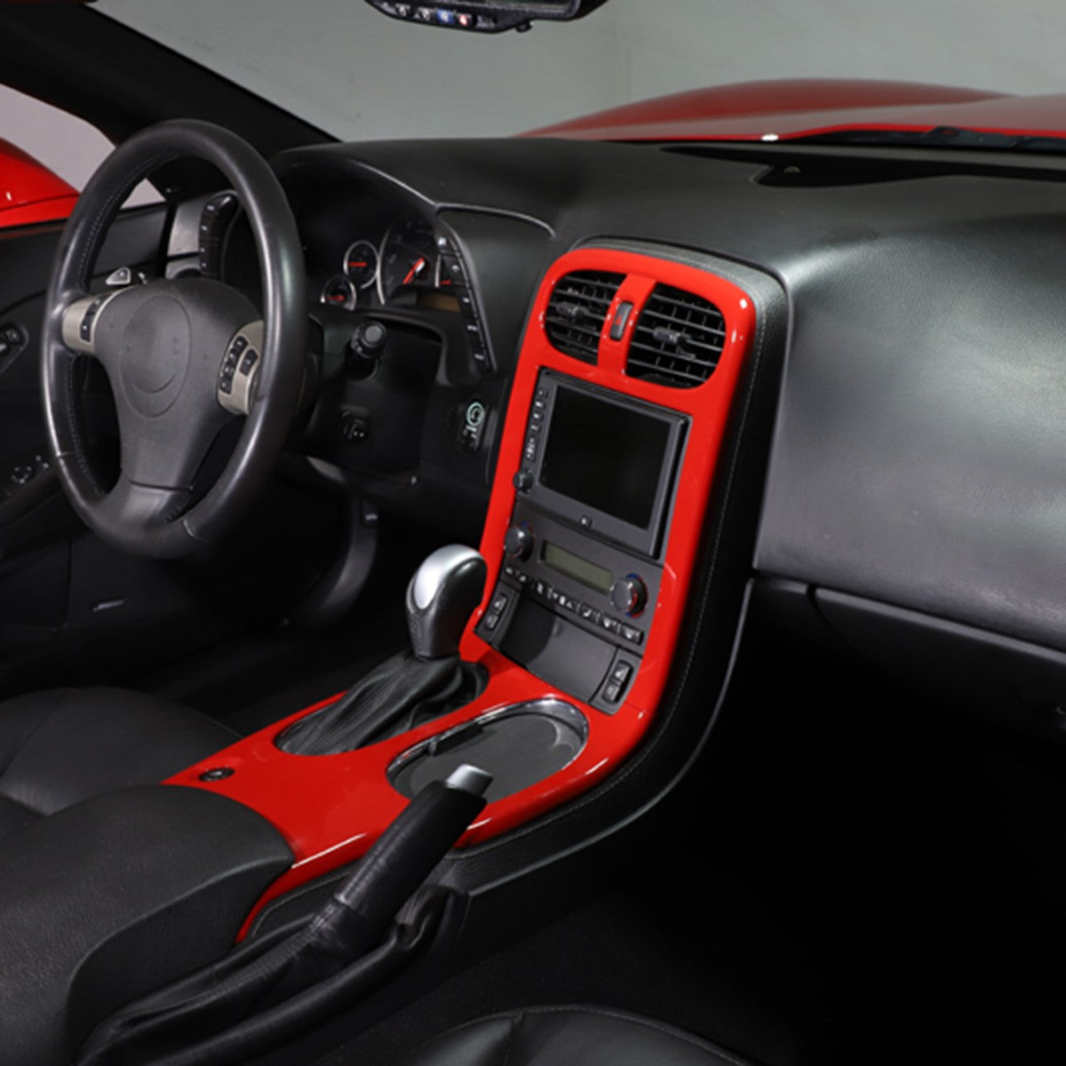 Red ABS Center Console Car Gear Shift Panel Trim For 2005-2013 Corvette C6 12