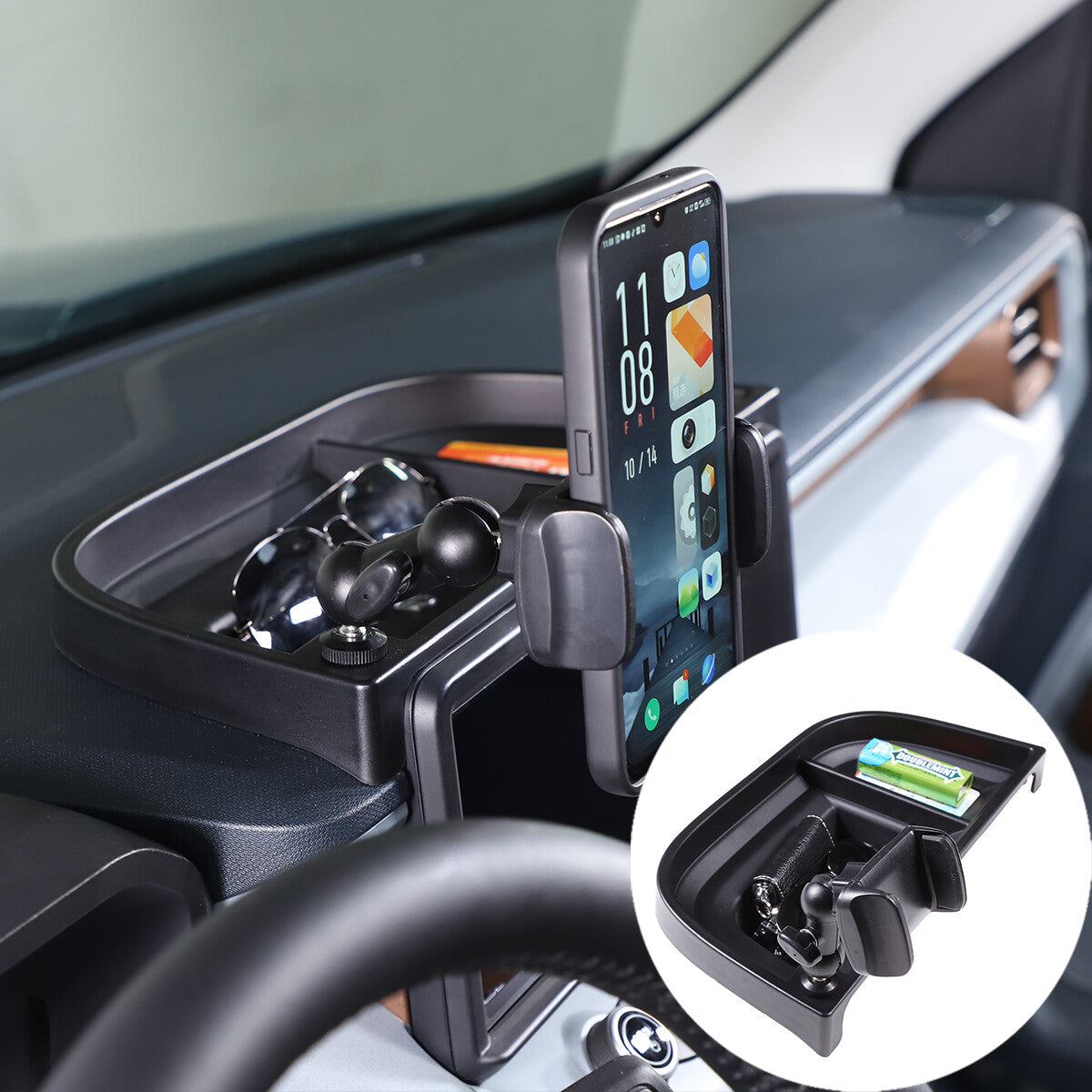 Dashboard Cell Phone Holder Mount with Storage Tray Box for Ford Maverick 2022+ 4