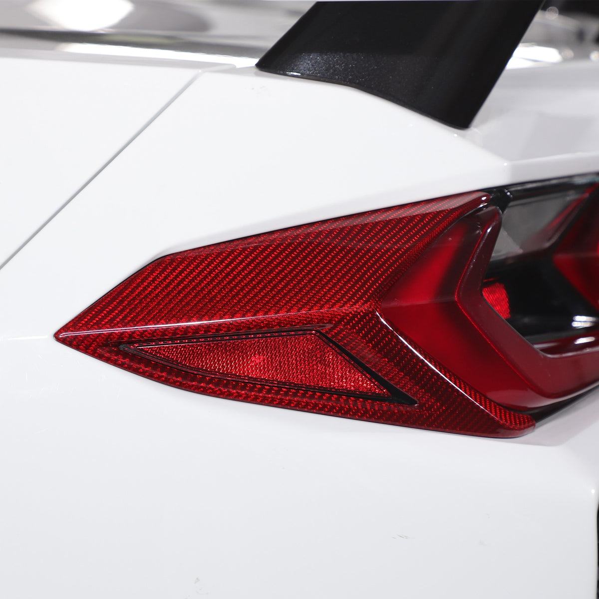 Red Real Carbon Fiber Rear Tail Light Side Trim For Corvette C8 2020+ US 15