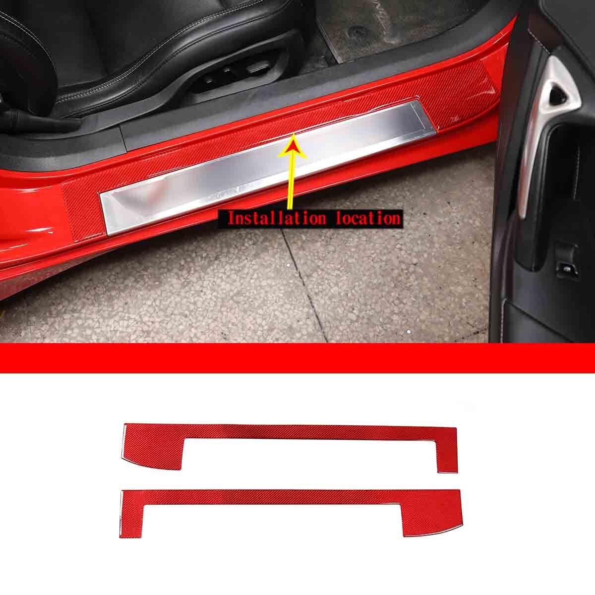 Red Carbon Fiber Door Sill Scratch Resistant Trim Sticker For Corvette C7 14-19 15