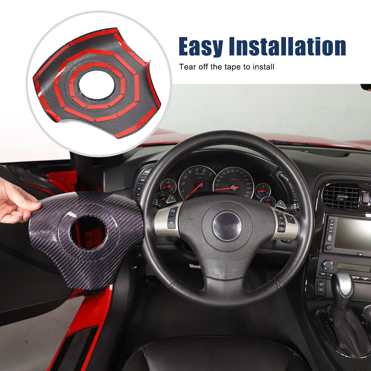 Real Carbon Fiber Center Steering wheel trim cover For Corvette C6 2005-2013 9