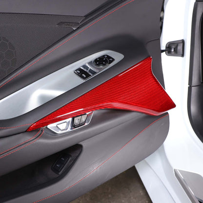 Red Real Carbon Fiber Interior Door Armrest Panel Trim Cover for Corvette C8 20+ 2