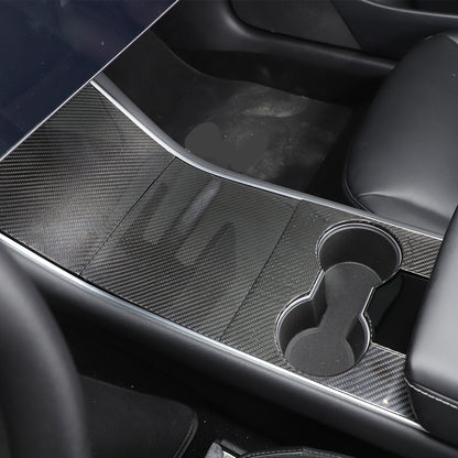 FOR 2017-2021 TESLA MODEL 3 REAL CARBON FIBER CENTER CONSOLE TRIM HARD COVER KIT 5
