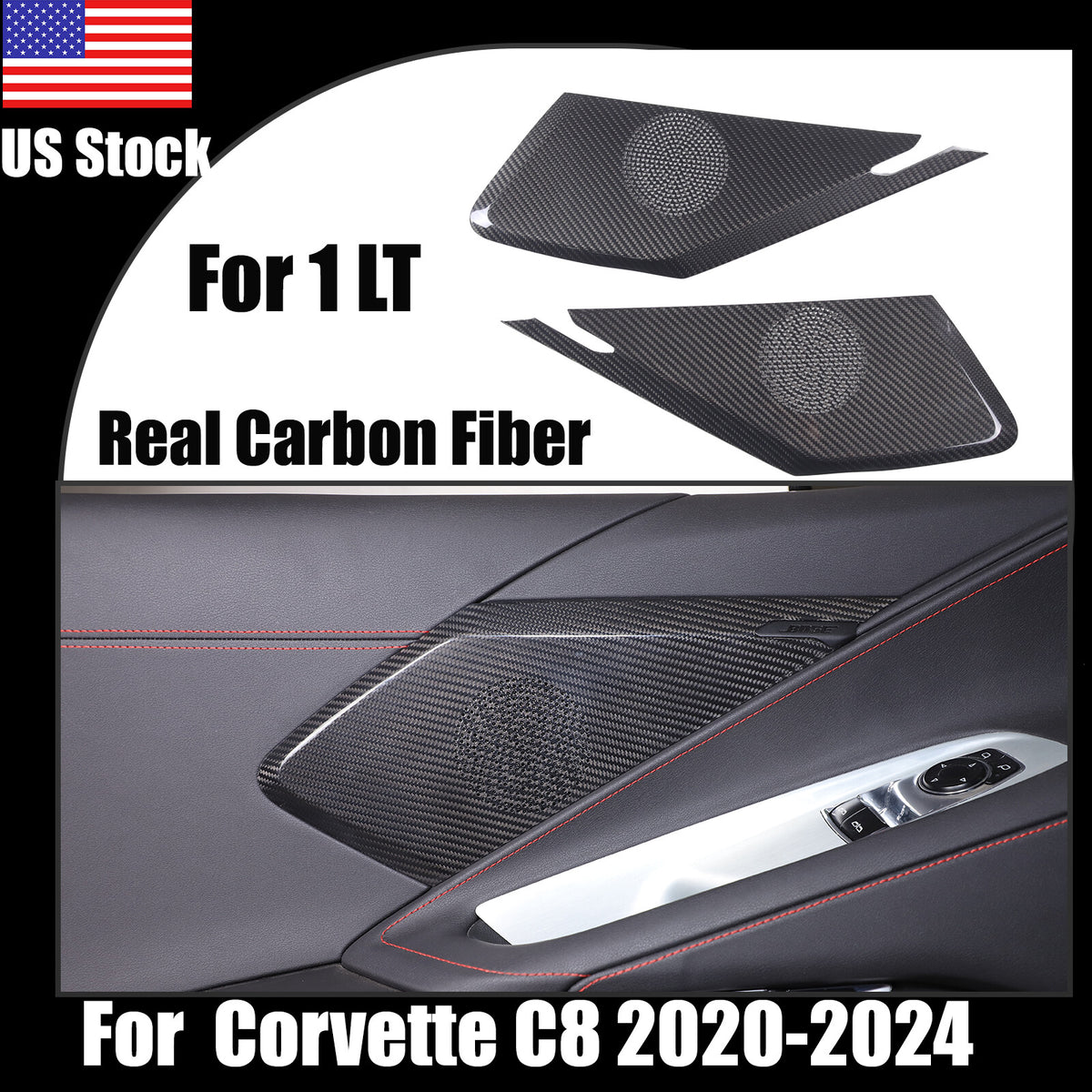 Real Carbon Fiber Side Door Speaker Cover Horn For C8 Corvette 1LT 2020-26 1