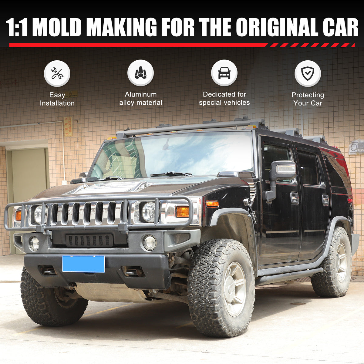 Black Alloy Black Front bumper Lower Grille Trim Cover For Hummer H2 2003-2009 17