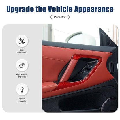 Red Real Carbon Fiber Inner Door Handle Trim Red For Nissan GT‑R R35 2008‑2016 18