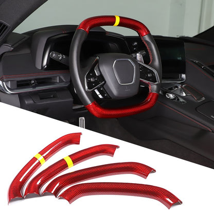 Red Real Carbon Fiber Yellow Top Steering Wheel Cover Trim For Corvette C8 2020+ 22