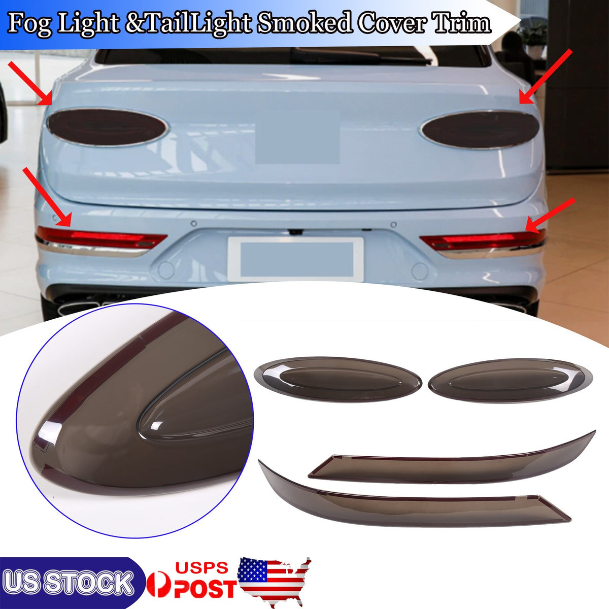 Smoked Rear Tail & Fog Light Blackout Taillight Cover For Bentley Bentayga 21-23 1
