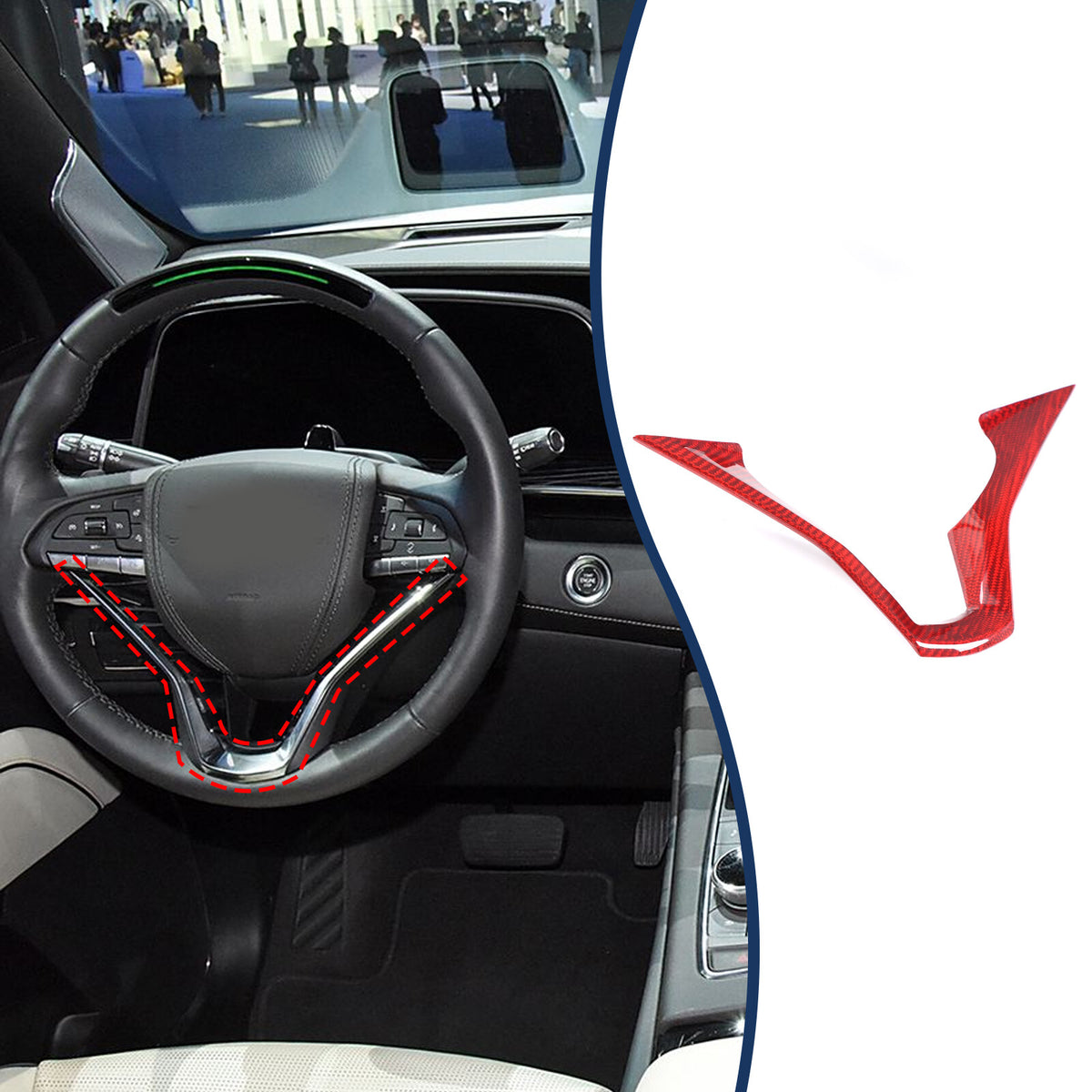 Red Real Carbon Fiber Steering Wheel Base Cover Trim For Cadillac Escalade 2021+ 13