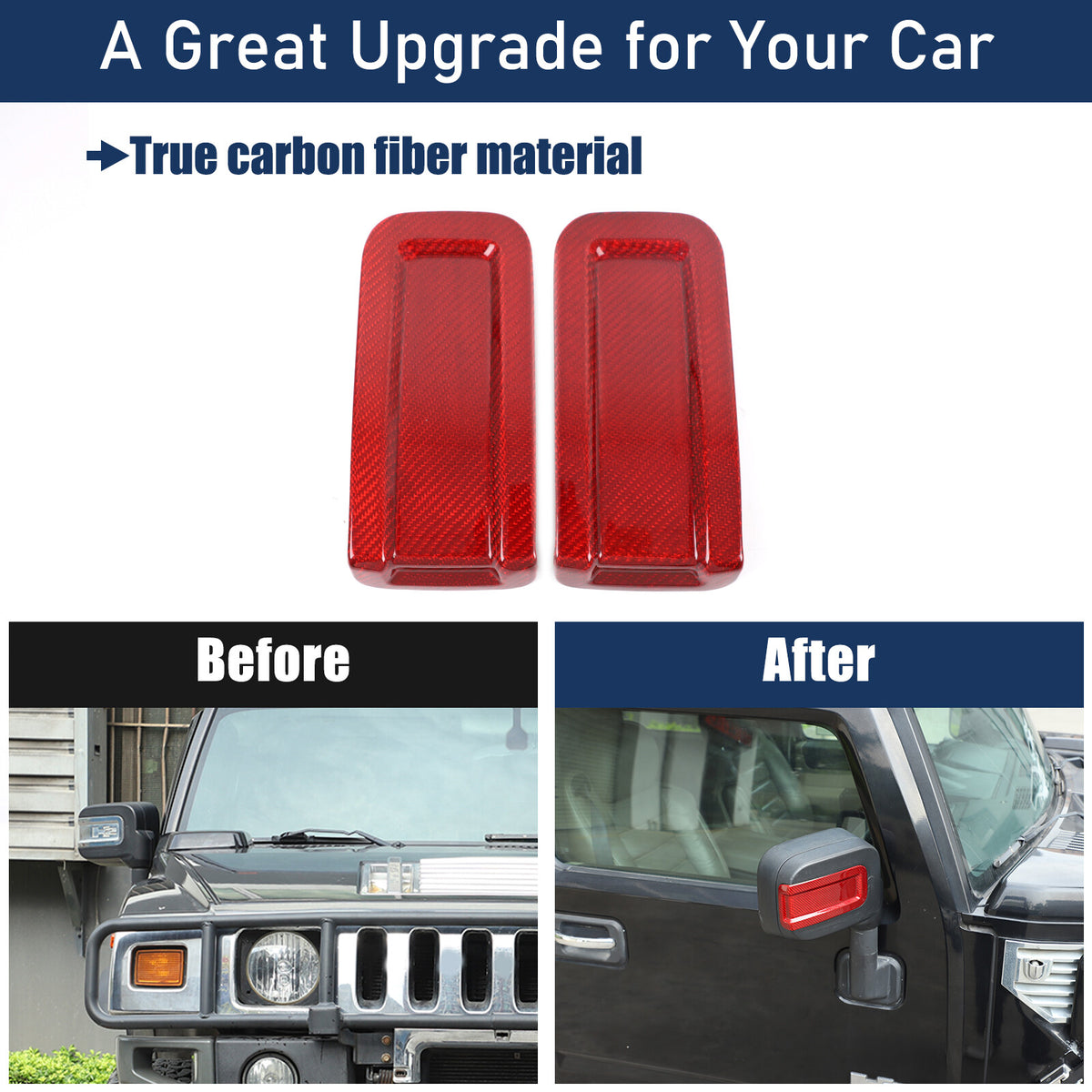 Red Real Carbon Fiber Exterior Rearview Mirror Groove Trim for Hummer H2 2003-09 22