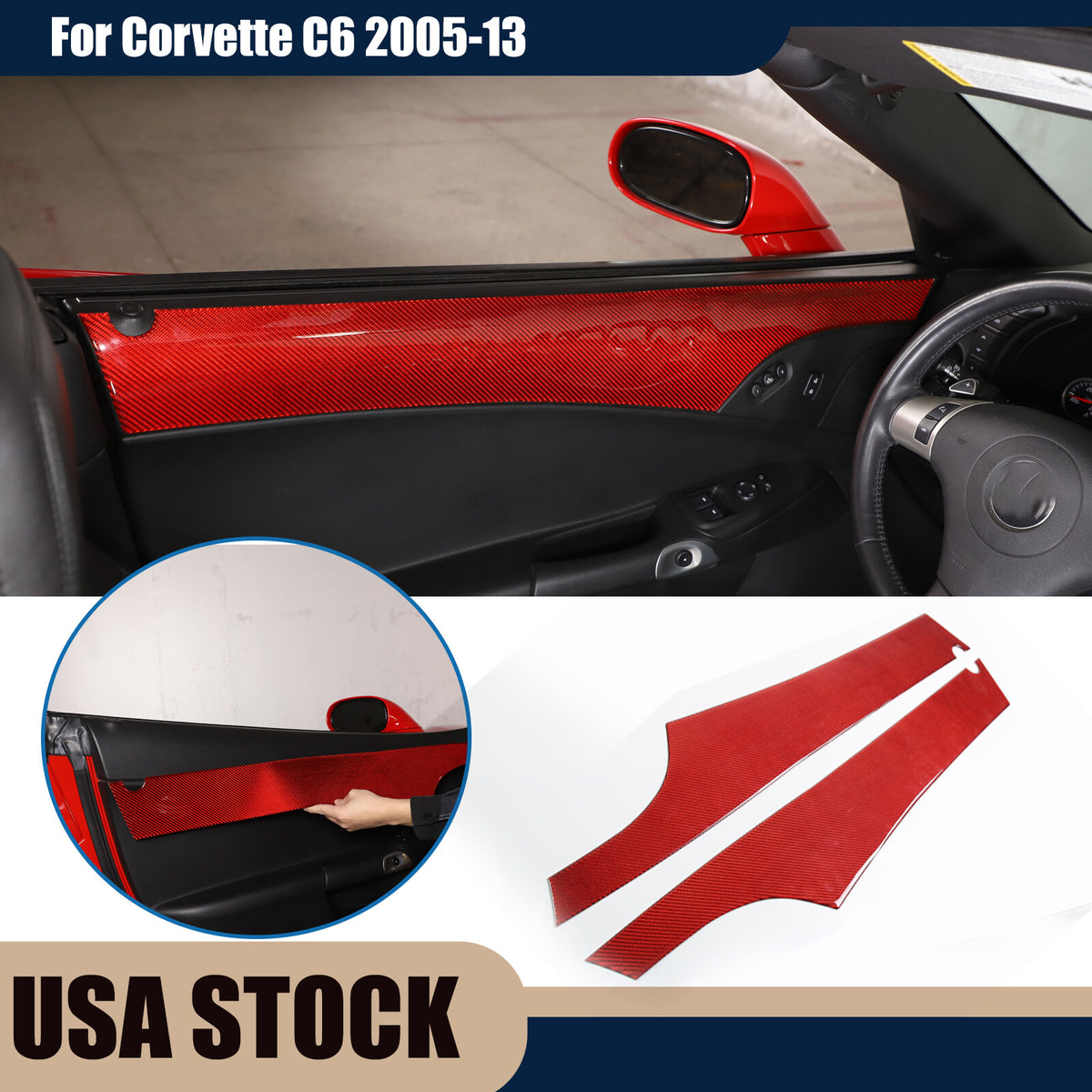 Red Carbon Fiber Interior Door Upper Panel Trim Sticker For Corvette C6 05-13 US 1