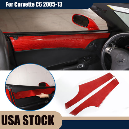 Red Carbon Fiber Interior Door Upper Panel Trim Sticker For Corvette C6 05-13 US 1