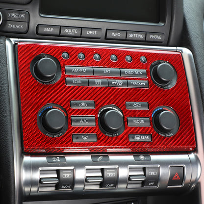 Red Carbon Fiber Central Control Volume Panel Trim for Nissan GTR R35 08-16 7