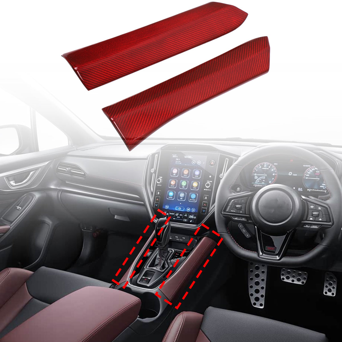 Red Real Carbon Fiber Gear Shift Side Panel Trim For Subaru WRX VB AT 2022+ 14