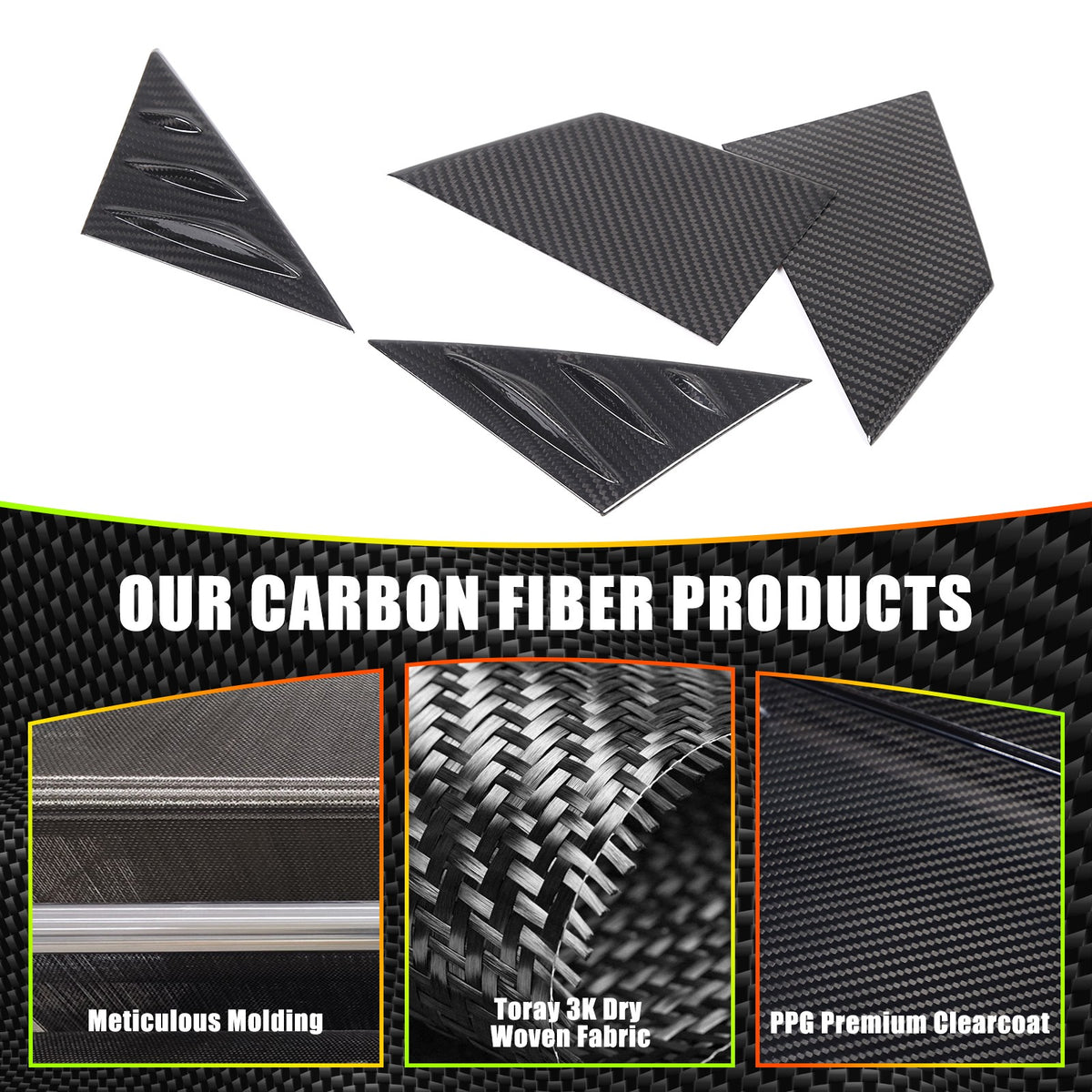 Real Carbon Fiber External A-Pillar Triangle Trim Cover For Fiat 500 2010+ 11