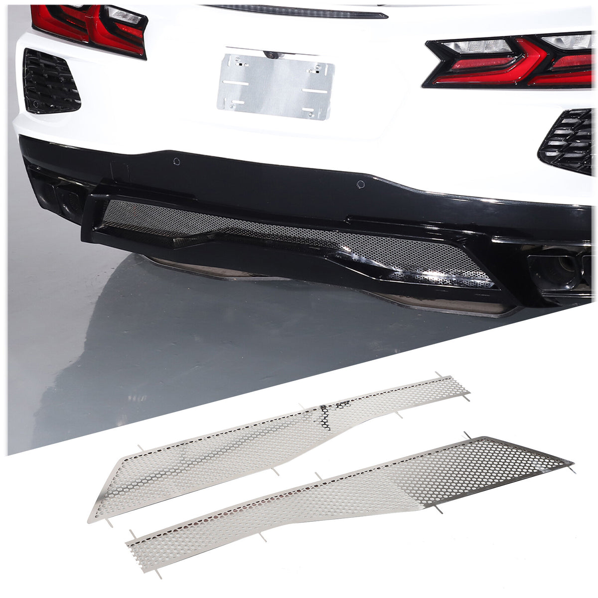 Stainless Steel Silver Rear Bumper Vent Cover Trim For Corvette C8 2020-2025 2