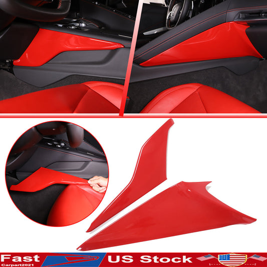 Red ABS Center Console Side Panel Trim Cover Fits For 2020-2025 Corvette C8 US 1