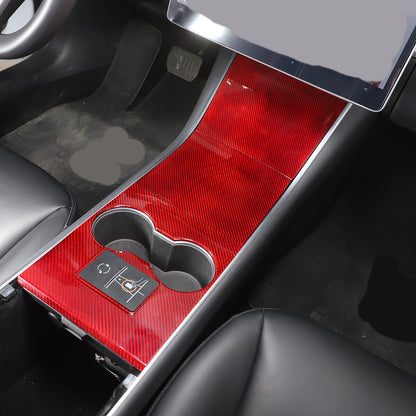 Red Carbon Fiber Central Console Gear Shift Panel Trim For Tesla Model 3 17-21 1