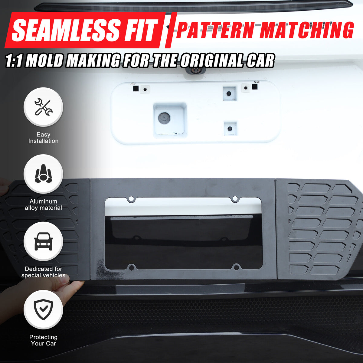 Glossy Black Alloy Rear License Plate Filler Panel Trim for Corvette C8 2020+ 4