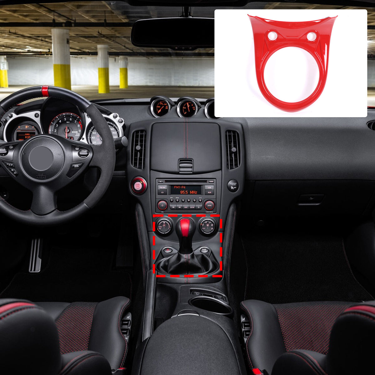 Sport Red ABS Center Console Gear Shift Frame Trim For Nissan 370Z MT 2009-2020 8
