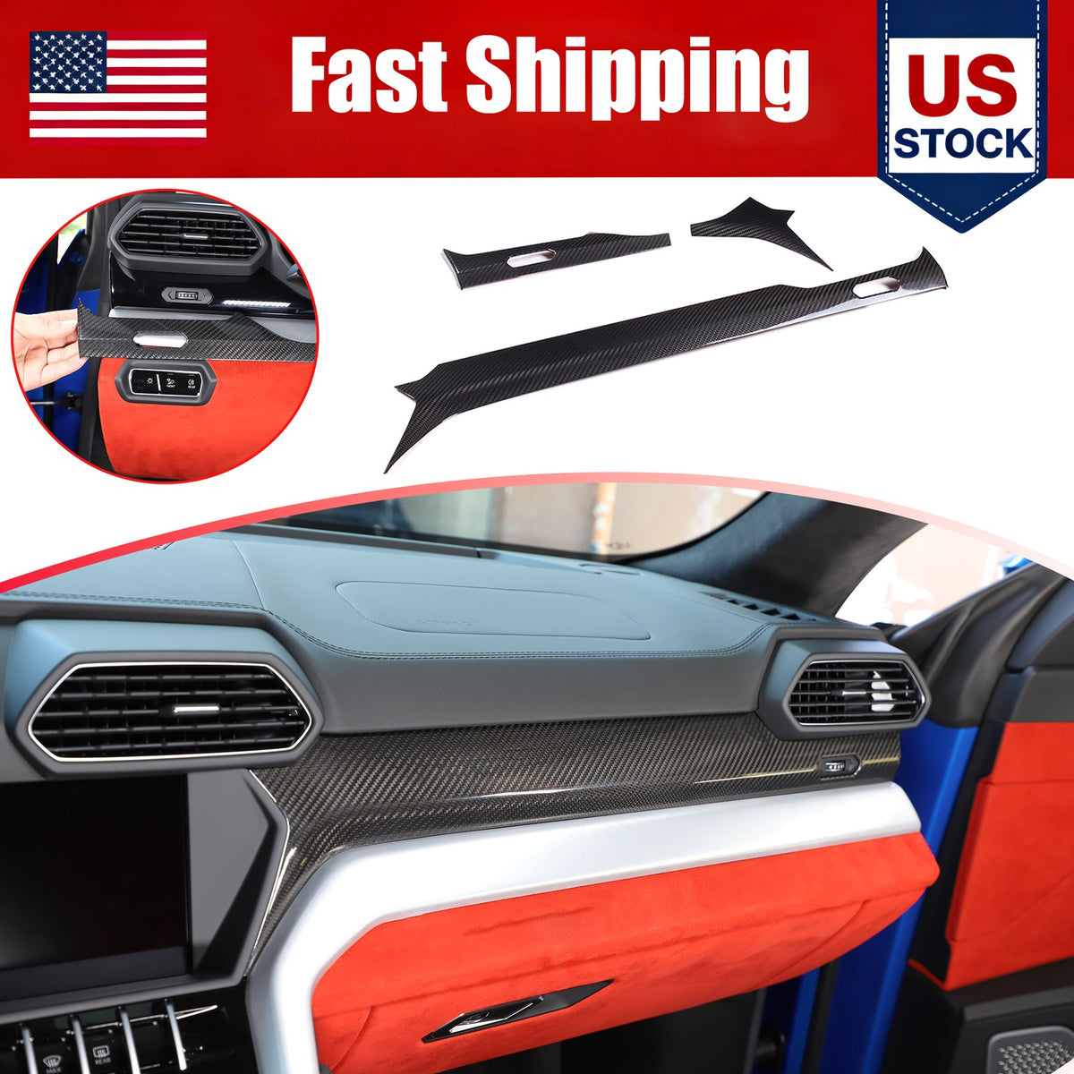 Real Carbon Firber Front Dashboard Cover Trim For Lamborghini Urus 2018-23 US 1