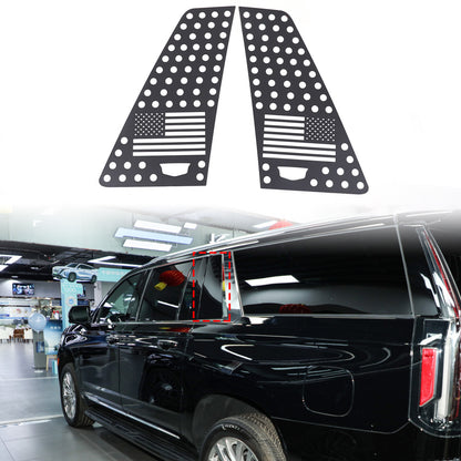 Black US Flag Alloy Window Center Pillar Trim For Cadillac Escalade 2021-2025 2