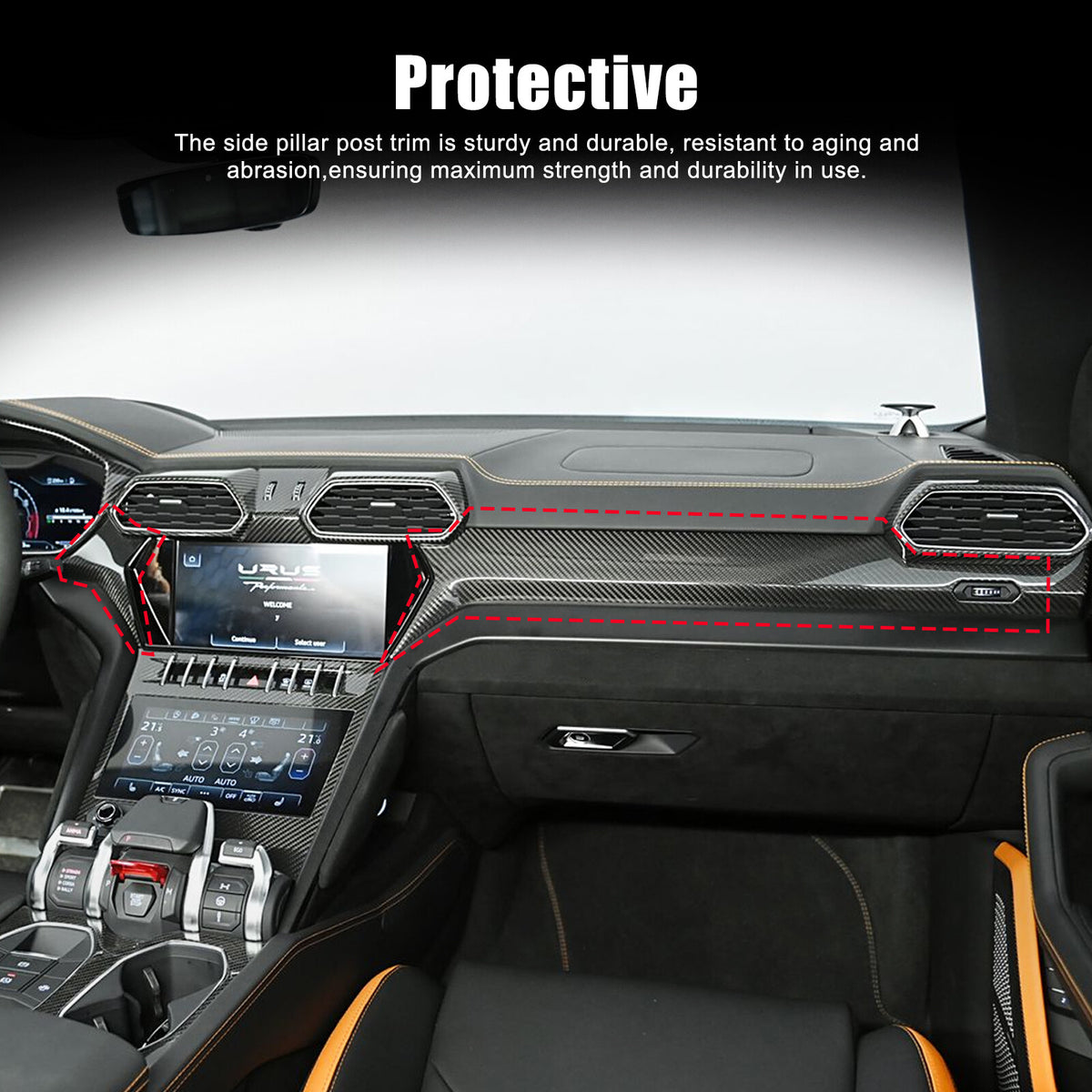 Matte Real Dry Carbon Fiber Center Console Panel Trim For Lamborghini URUS 18-23 14