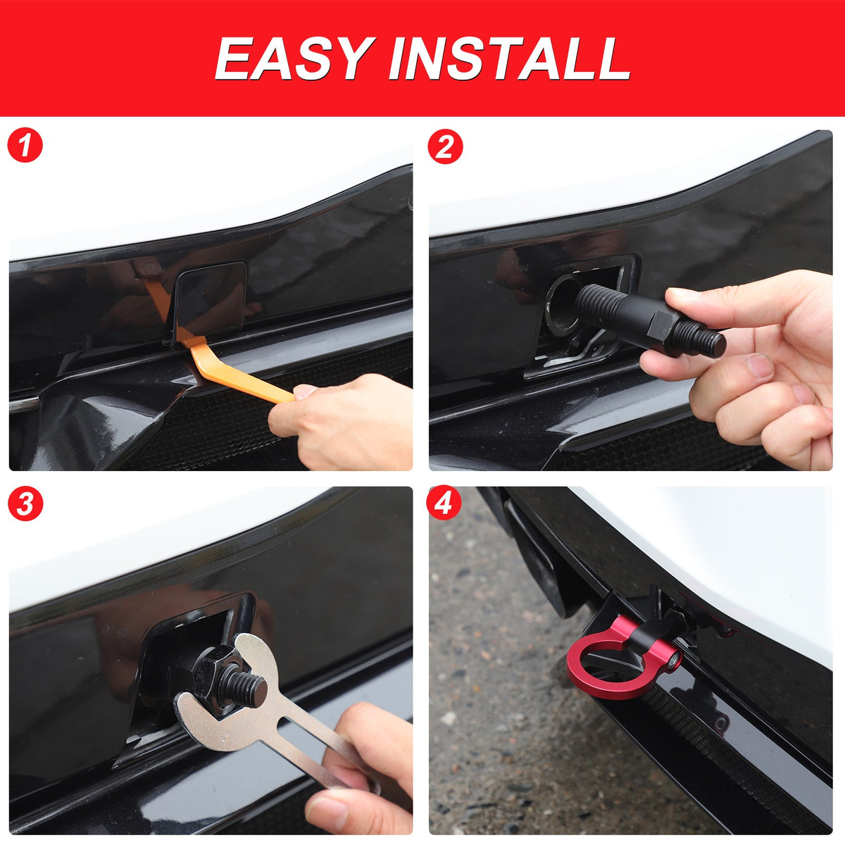 Red Aluminum Front & Rear Track Racing Tow Hook Trailer For Corvette C8 2020-26 14