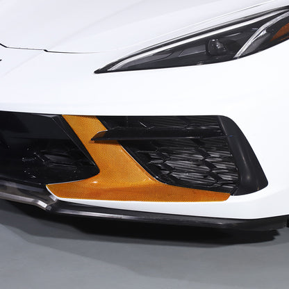 Yellow Carbon Fiber Front Bumper Grille Bezel Cover For Corvette C8 Z51 2020-26 5