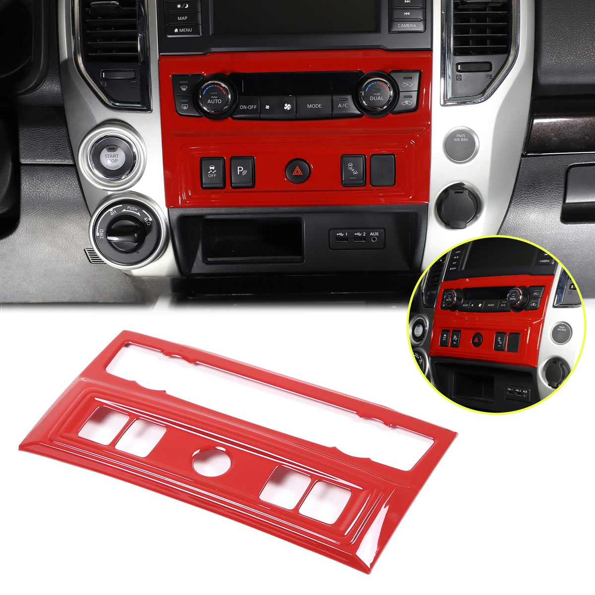Red ABS Dashboard Center Console Trim Cover Set for Nissan Titan 2016-23 21