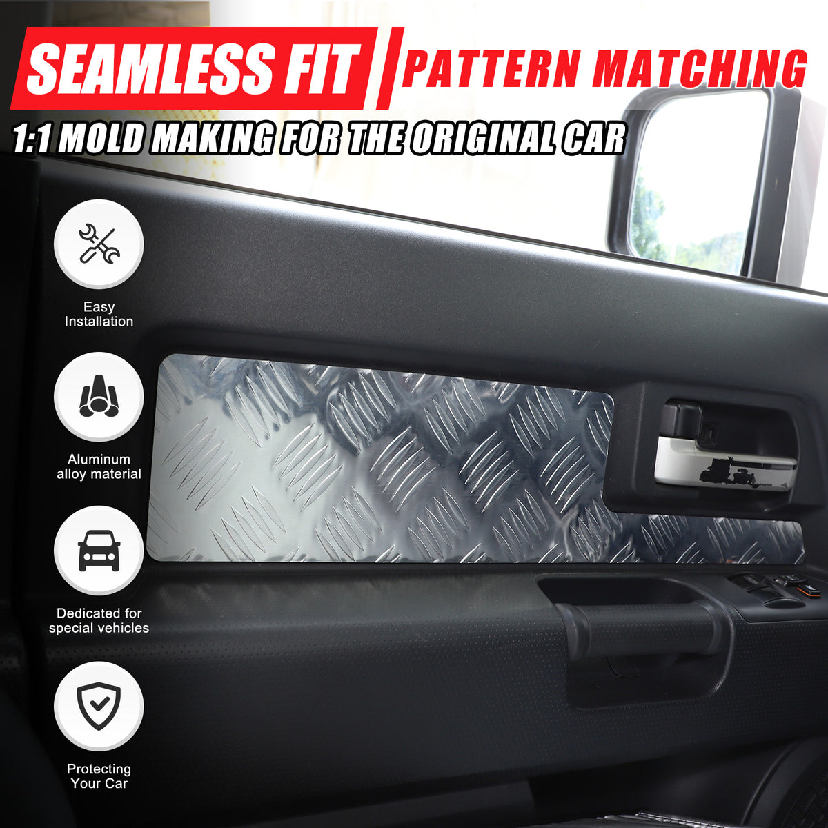 Silver Alloy Interior Car Door Panel Cover Trim For 2007-22 Toyota FJ Cruiser 19