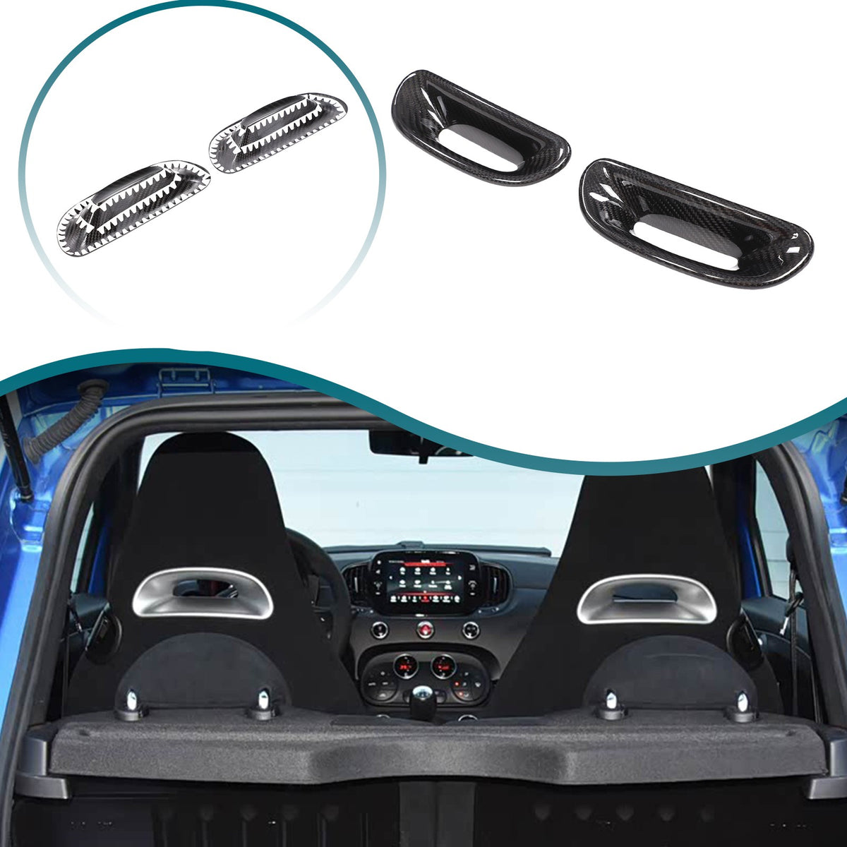 Real Carbon Fiber Rear Seat Back Cover For Fiat 500 Abarth 595 2016-2024 1
