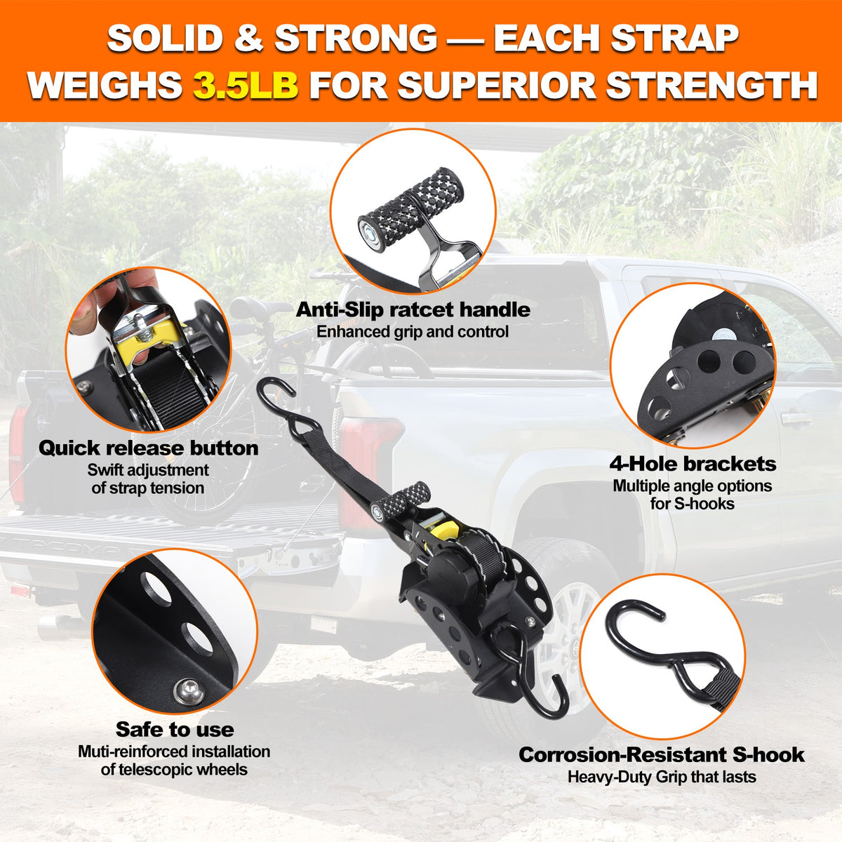 Carbon Steel Truck Bed Tie Down Ratchet Strap For Nissan Frontier 2009-2017 16