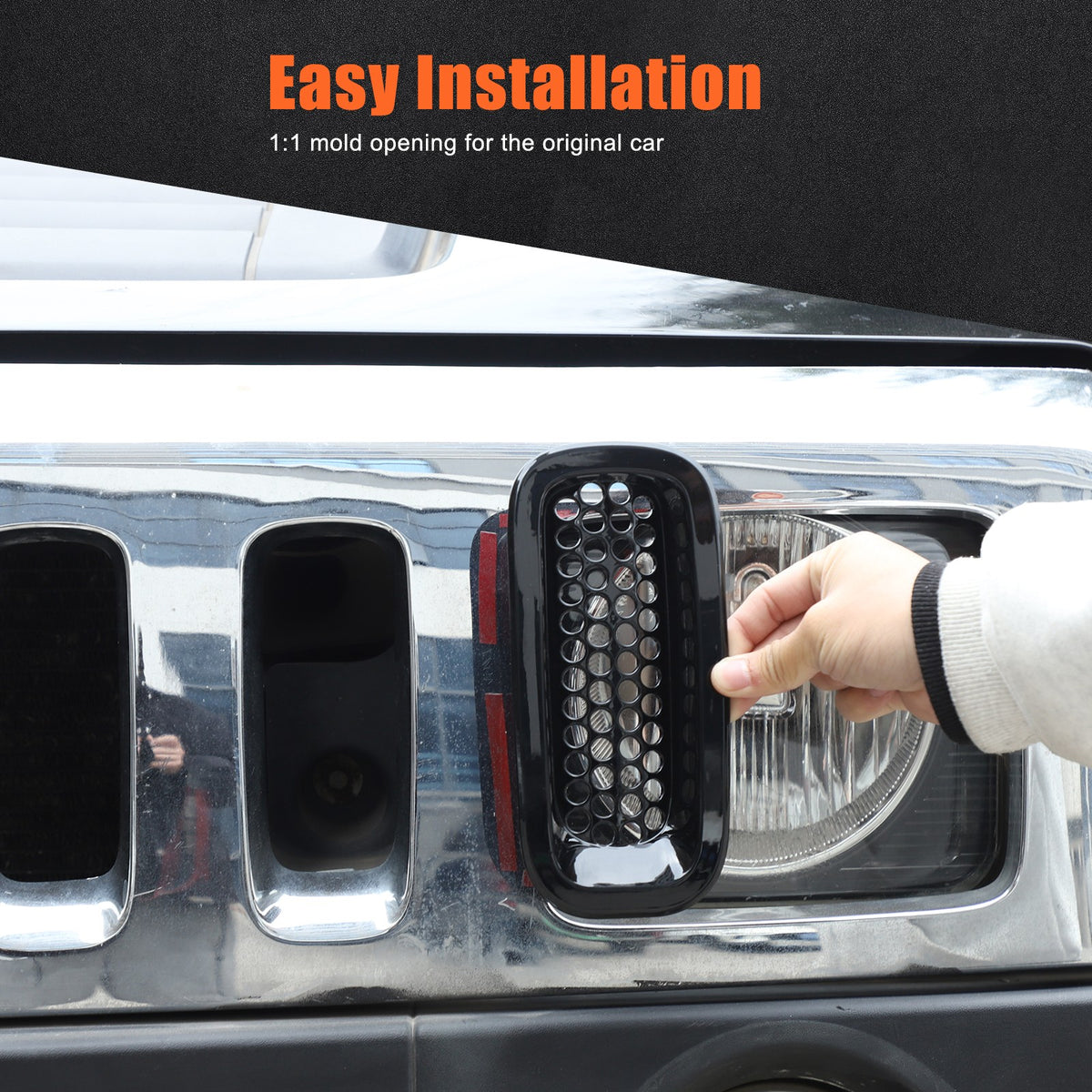 Piano Black ABS Front Grille Insect Screen Trim For Hummer H3 2005-2009 18