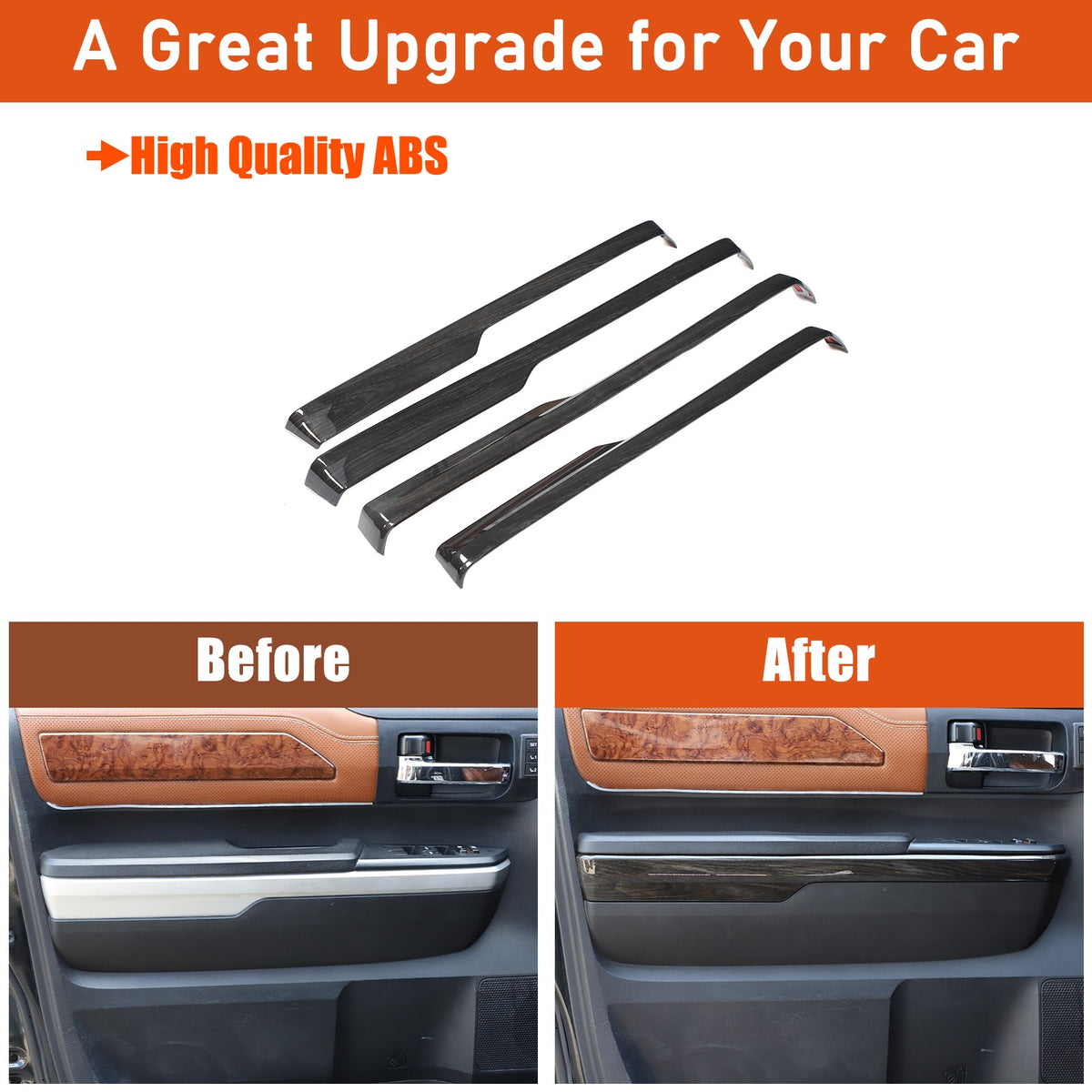 Black Wood Grain ABS Door Armrest Lower Trim For Toyota Tundra 2014‑2020 22