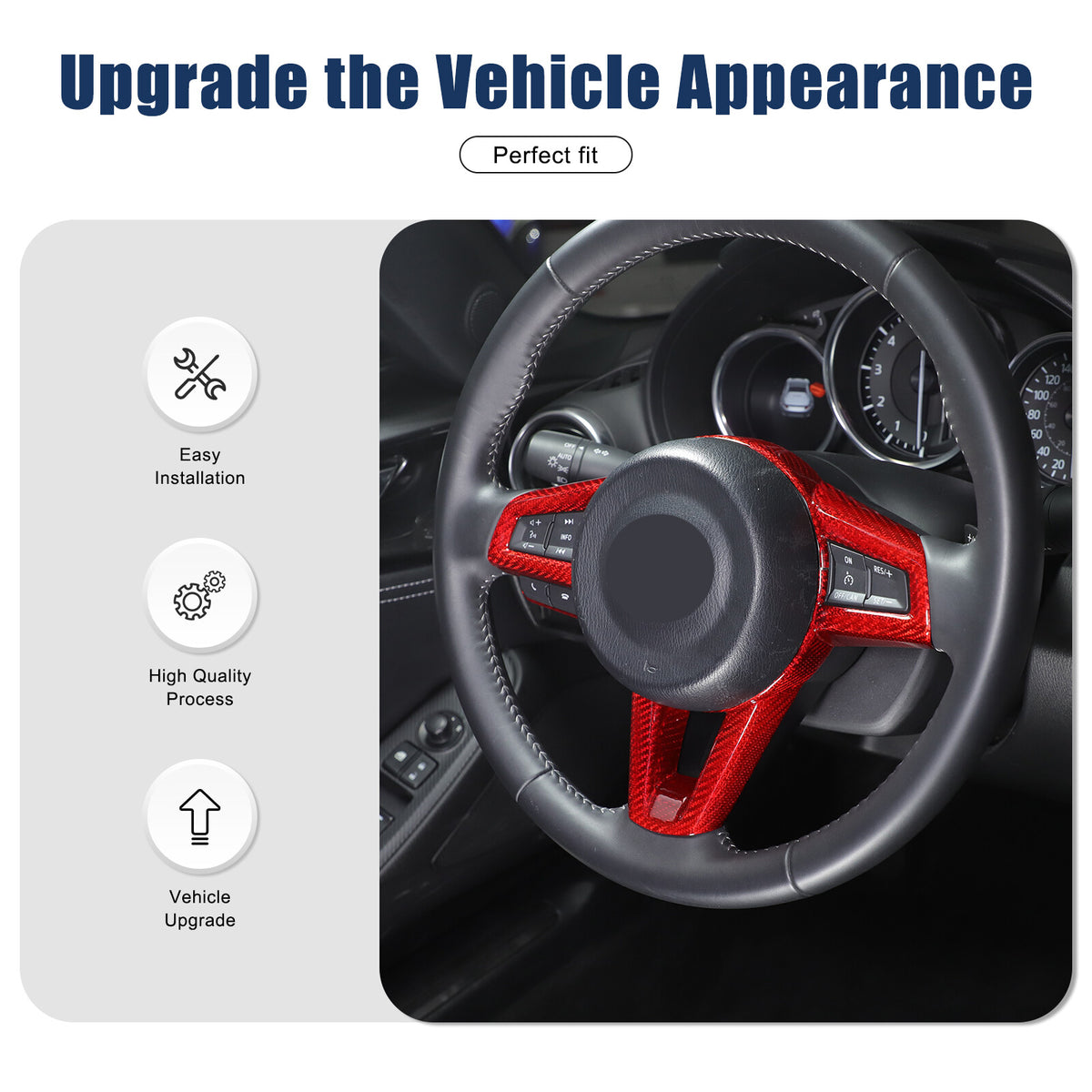 Red Real Carbon Fiber Steering Wheel Button Trim For Mazda MX-5 Miata 2016-2025 17