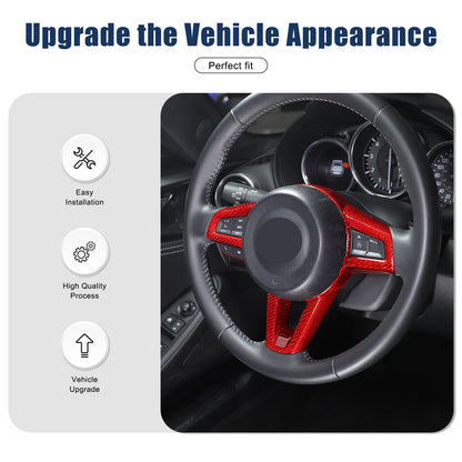 Red Real Carbon Fiber Steering Wheel Button Trim For Mazda MX-5 Miata 2016-2025 17