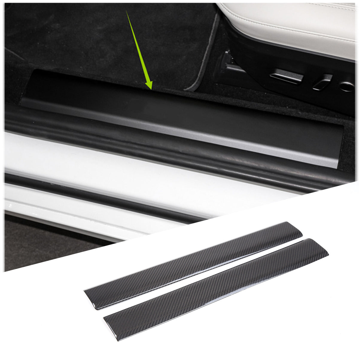 Real Carbon Fiber Car Door Sill Protector Step Trim For Tesla Model S 2023-24 1