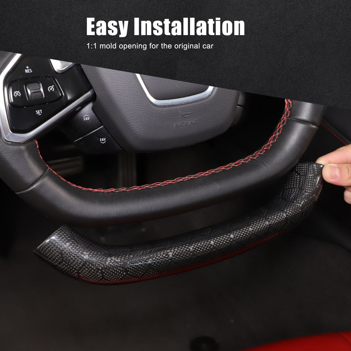 Red Top Honeycomb Carbon Fiber Steering Wheel Trim Cover For Corvette C8 2020+ 9