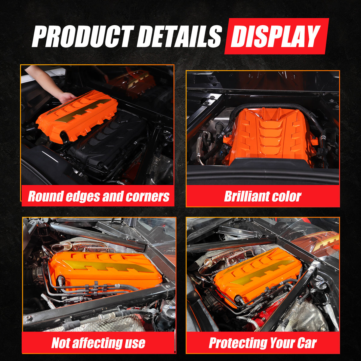 Orange Engine Bay Panel Cover Trim in Edge Yellow For Corvette C8 2020-26 US 15