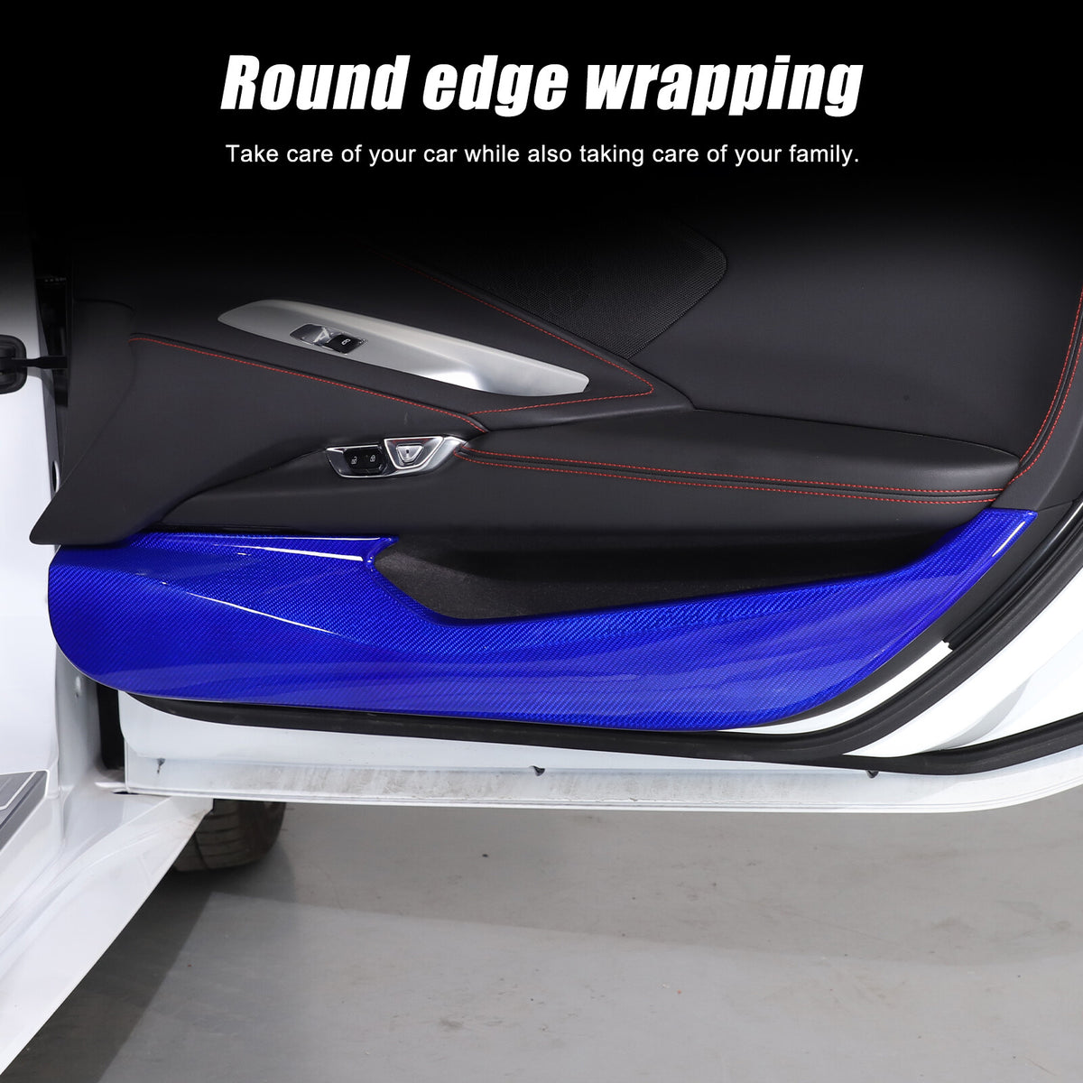 Blue Real Carbon Fiber Interior Door Anti-Kick Panel Trim For Corvette C8 2020+ 11